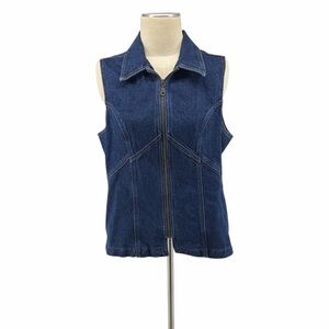 Vintage Rockies Denim Vest Zip Front 90s Y2K Western Blue Jean Vest Women